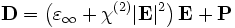 \mathbf{D} = \left( \varepsilon_\infty + \chi^{(2)} |\mathbf{E}|^2 \right) \mathbf{E} + \mathbf{P}